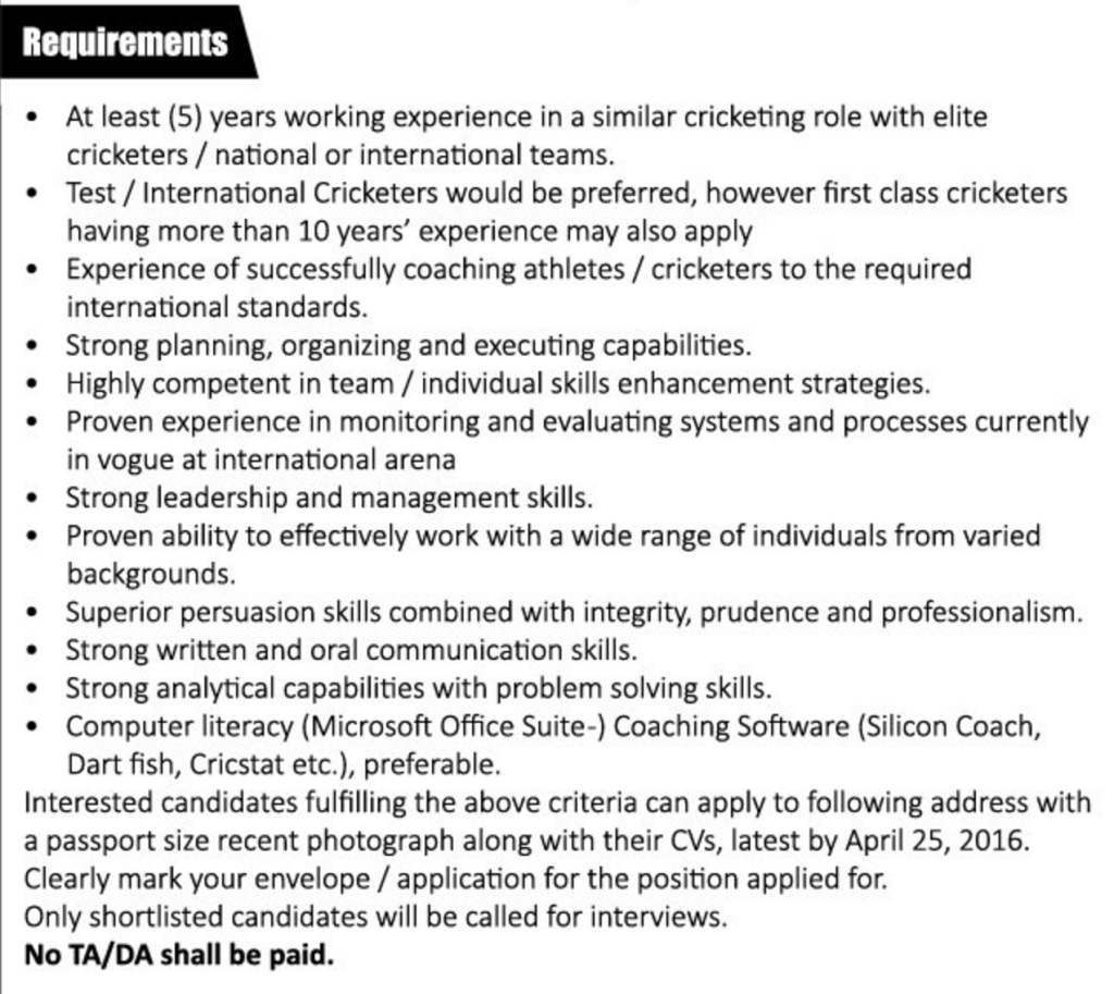 The Amazing Job Description For Pakistan's Cricket Coach