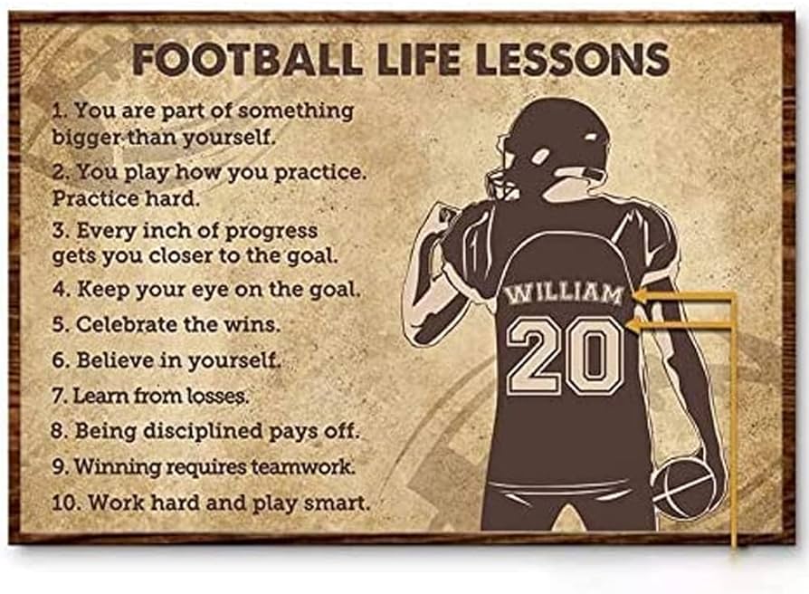 Amazon.com: PrimeStore Personalized Football Life Lessons Poster Motivation Football Room Decor,Gifts For Football Player Poster,Gift For Man,Sport Rule Poster,Gift For Son From Dad,Football Wall Art: Posters & Prints